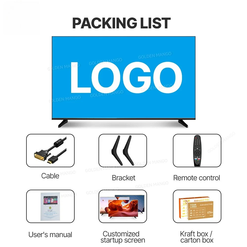 OEM 43/55/65/70 pouces Android Smart TV - 4K UHD FHD Google TV pour usage commercial d'hôtel, WiFi et HDMI