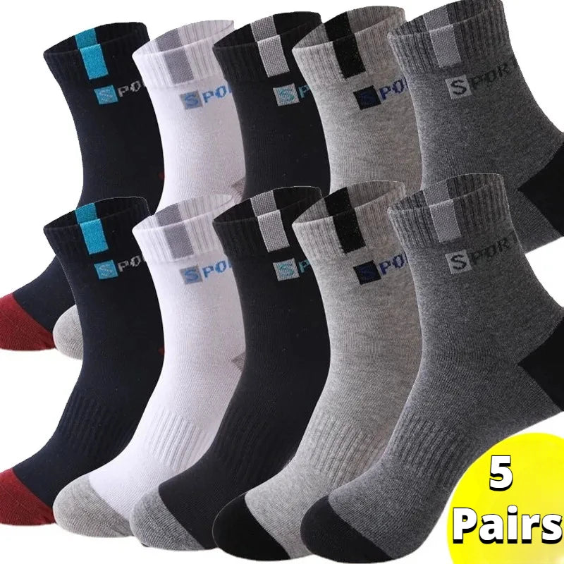 Cotton Sock for Men Sport Breathable Soft Letter Fashion Sneakers High Elastic Middle Tube Stocking Towel Sox Summer Running