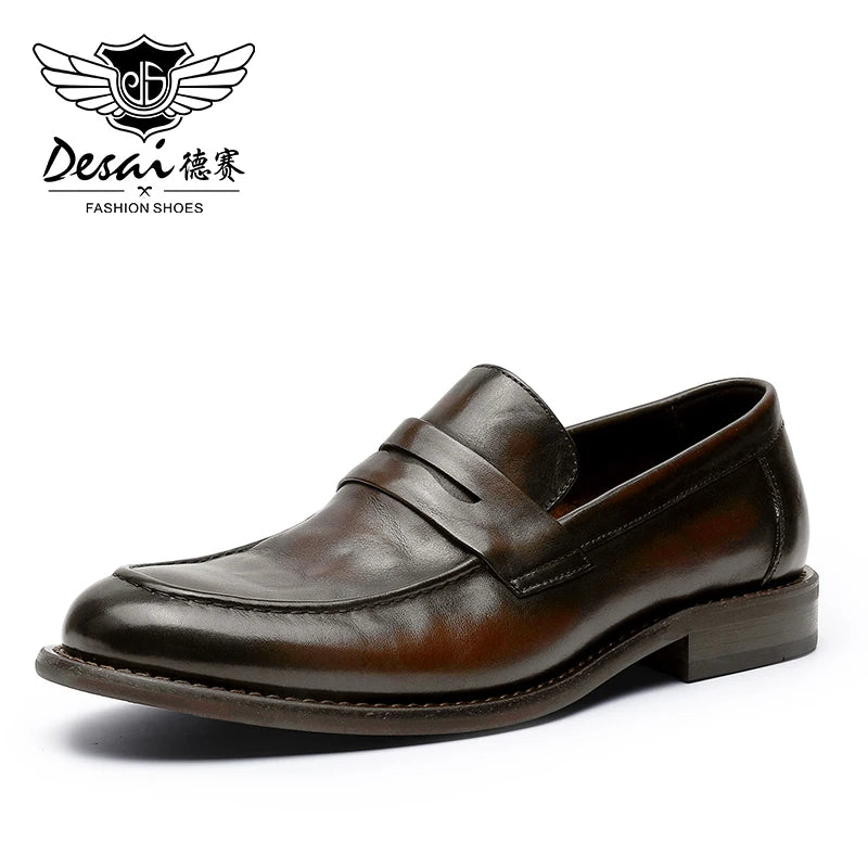 Desai-Chaussures en cuir véritable pour hommes, mocassins confortables, semelle souple, coupe basse, style britannique, chaussures d'affaires décontractées