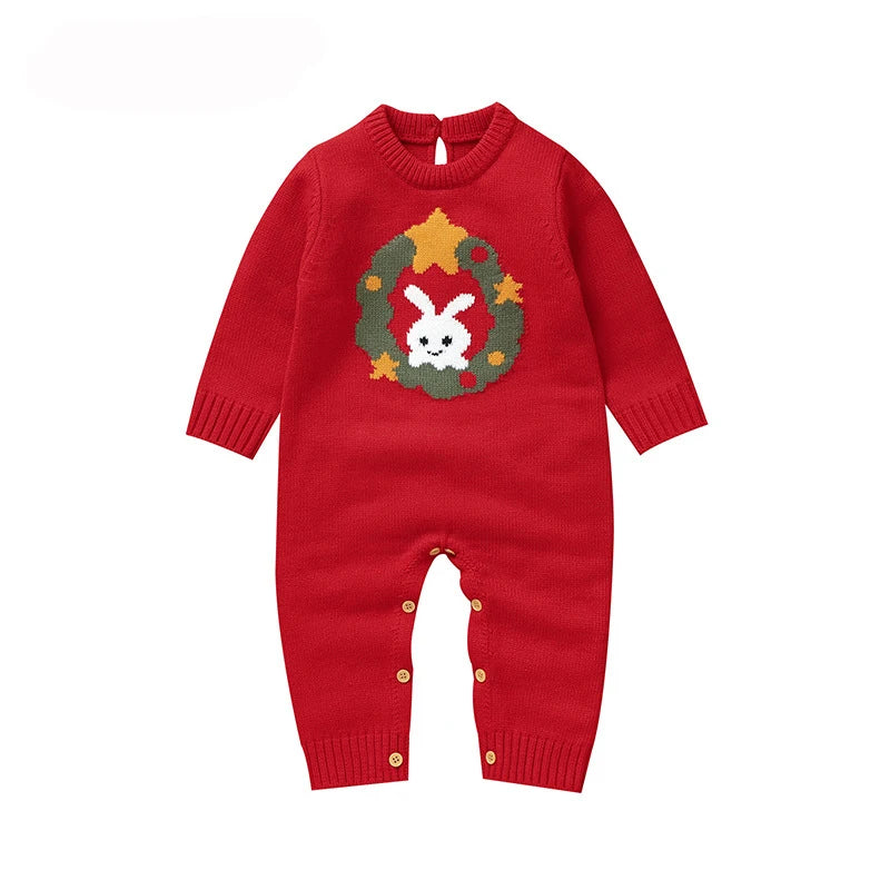 2025 Combinaison de Noël unisexe pour bébé Vert Vêtements mignons pour nouveau-né Automne Hiver Garçons Filles Col rond Cadeau de Noël Body en tricot