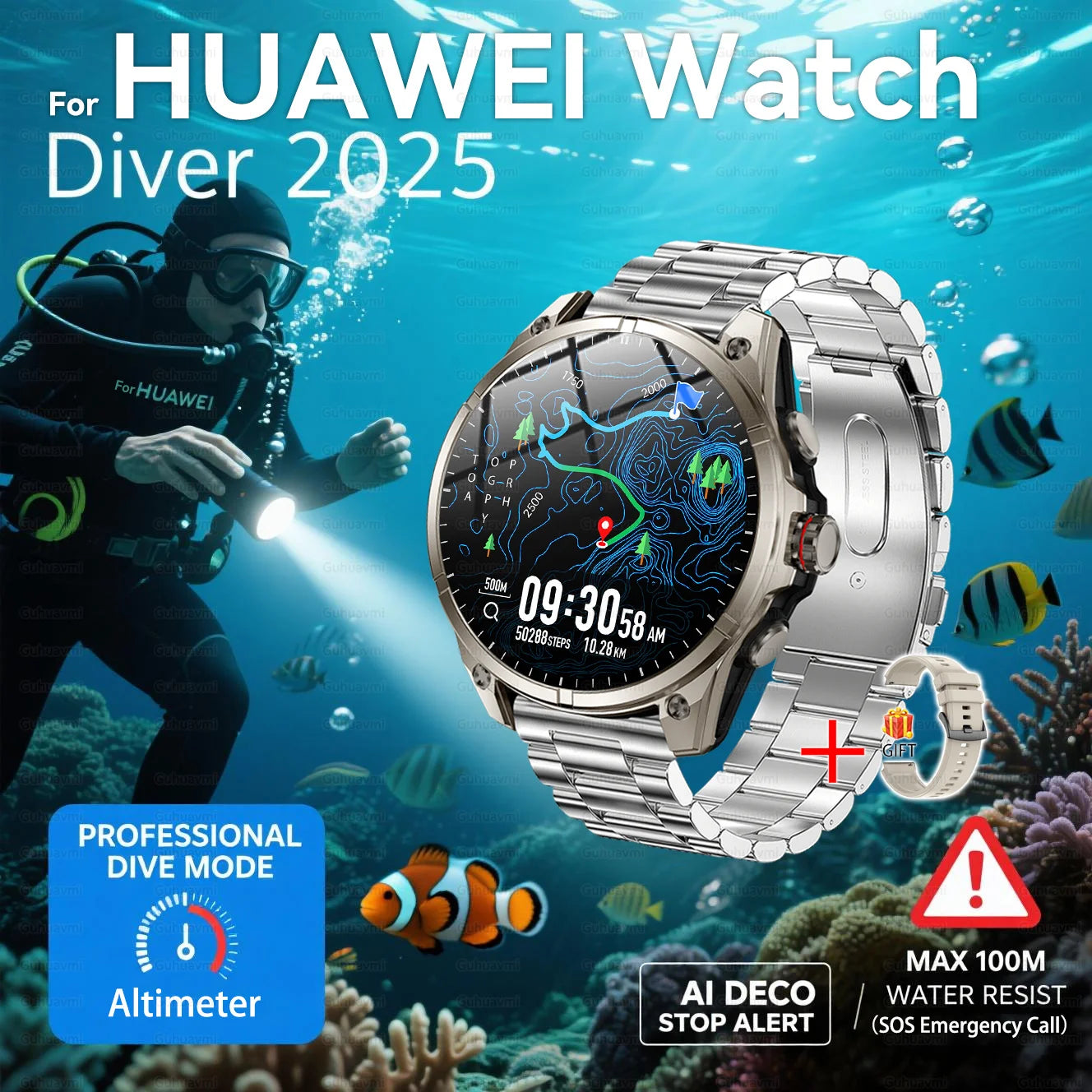 2025 nouvelles montres intelligentes GPS haut de gamme altimètre extérieur baromètre écran AMOLED boussole GPS intégrée sport militaire Smartwatch hommes