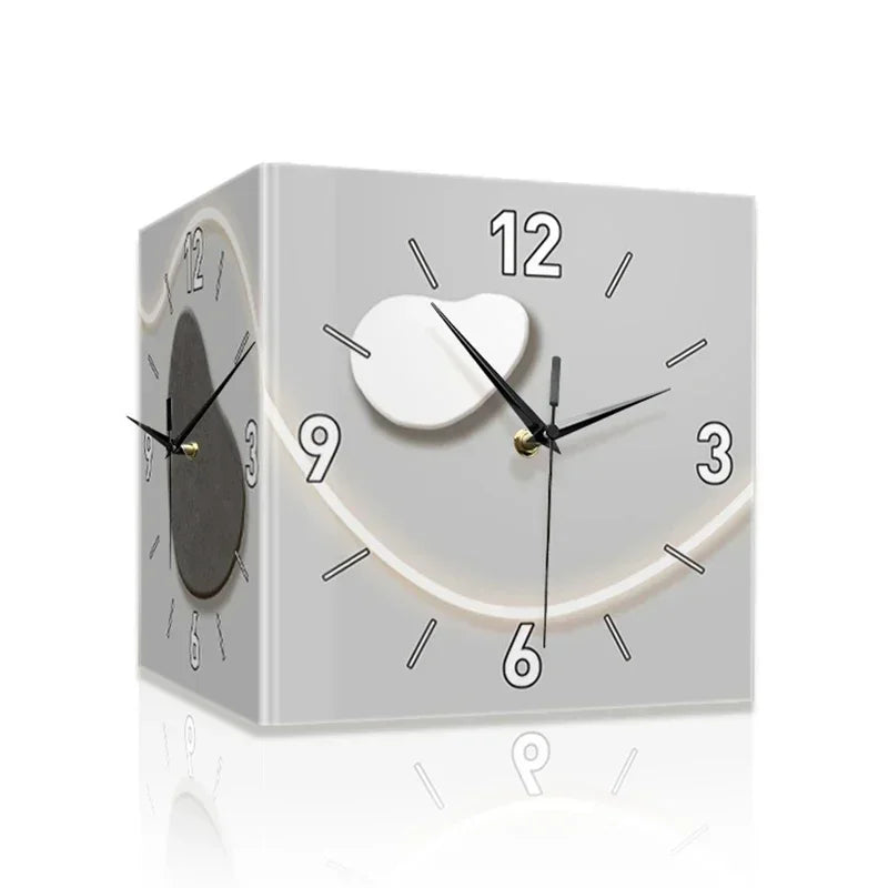 Horloge murale Double face créative salon murale coin horloges Art moderne lumière LED horloge murale décoration suspendue