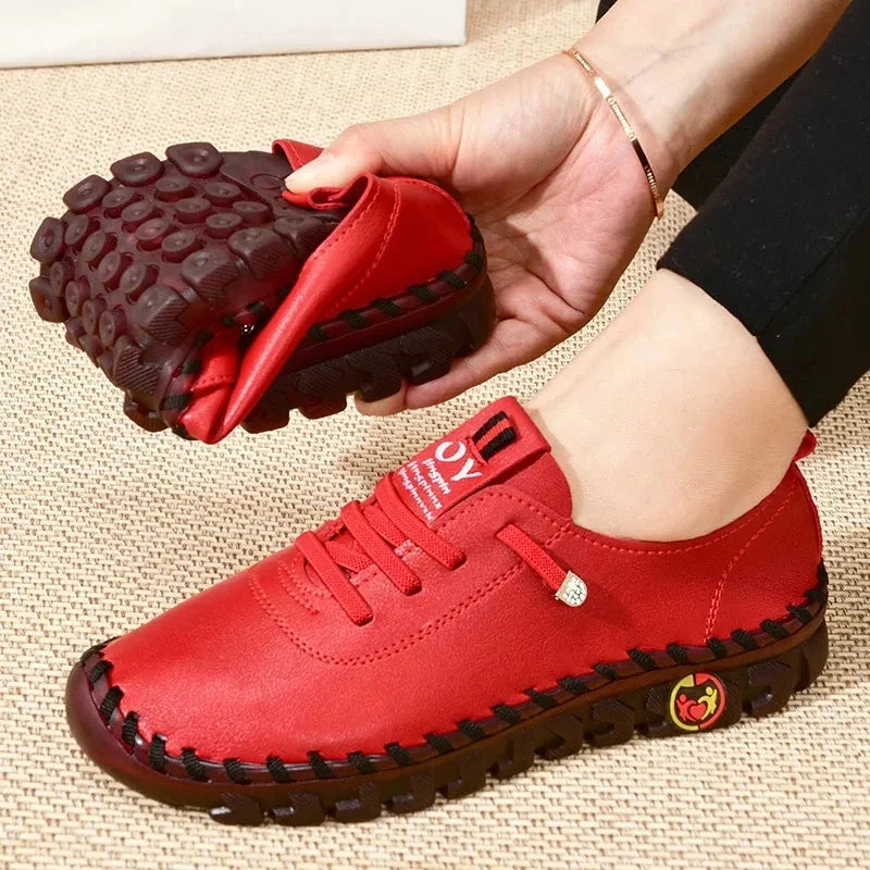 Femmes Grande Taille 35-43 Yard PU Cuir Chaussures De Sport Chaussures De Course Fond Plat Avec Sangles Élastiques Chaussures Pour Femmes Baskets