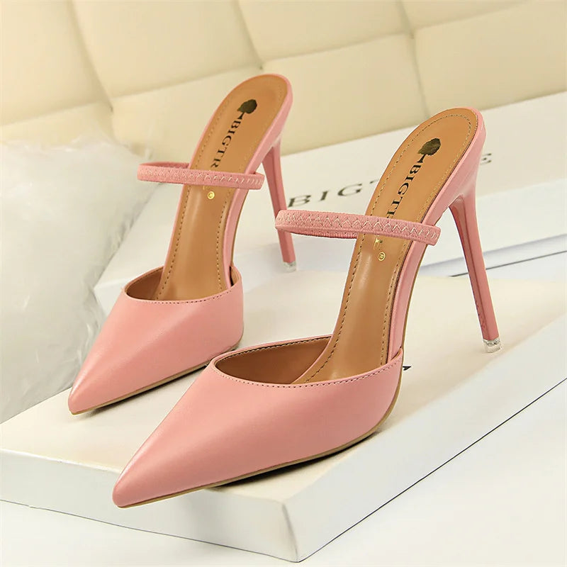 Mules à talons hauts minces pour femmes, bouche peu profonde, escarpins à enfiler, pantoufles pointues Parker, creux, rétro, simple, été, mariage