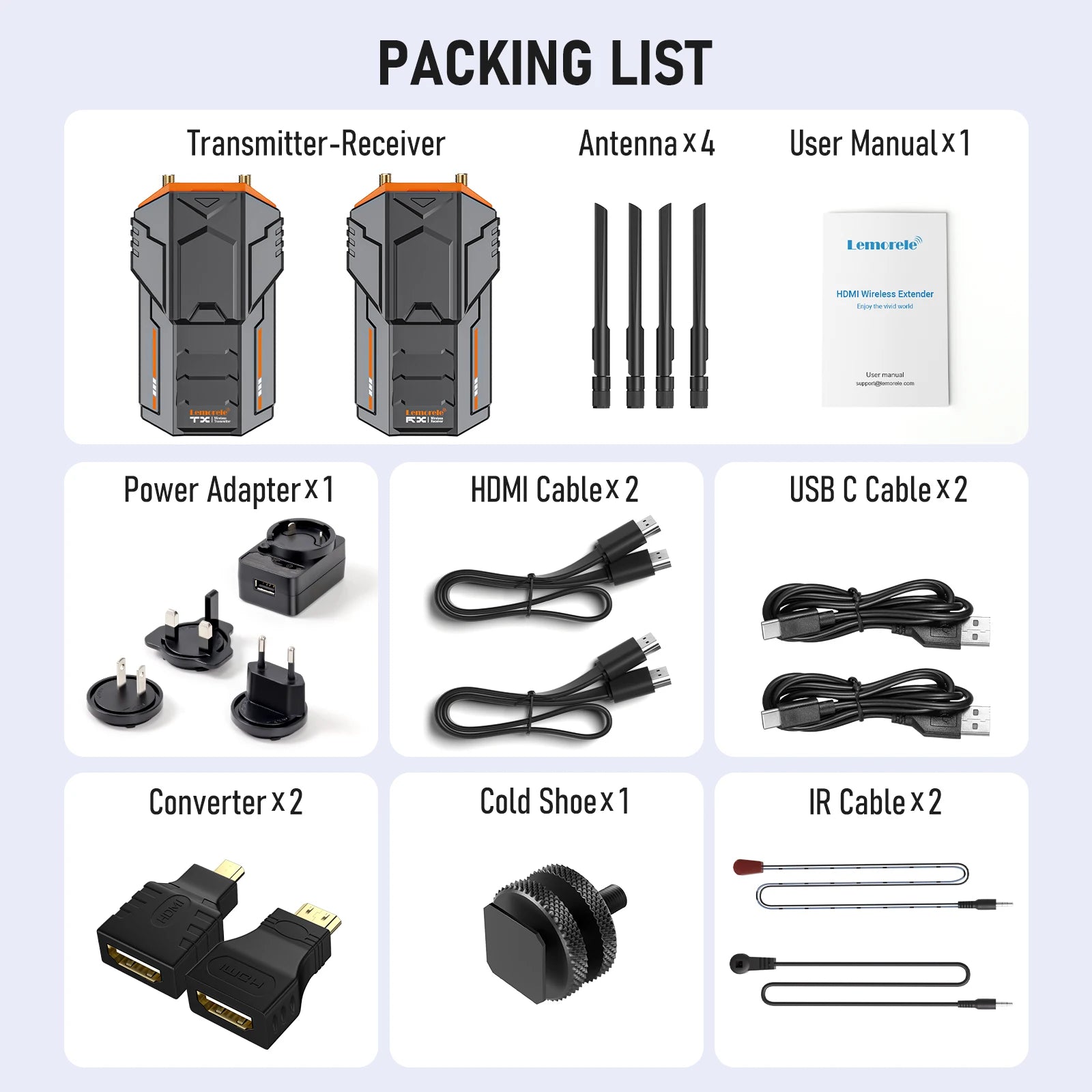 Lemorele Kit d’extension sans fil 200M 5.8Ghz Émetteur et récepteur HDMI Extender vidéo pour appareil photo reflex numérique PC portable