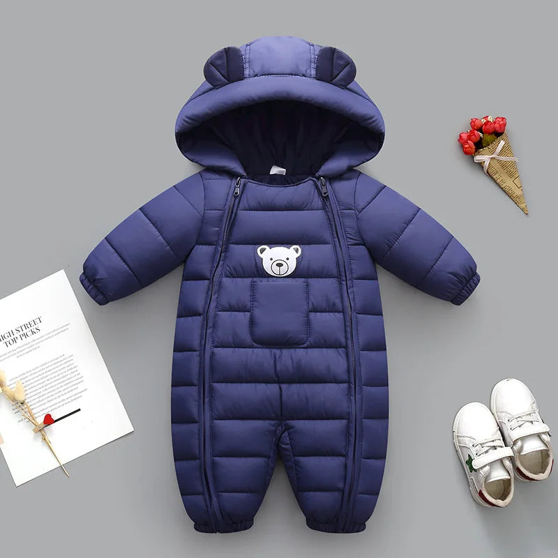 OLEKID-Barboteuse à capuche en coton pour bébé, combinaison pour nouveau-né, salopette pour tout-petits, garçons, filles, optique, oreille de dessin animé, automne, hiver, 2025