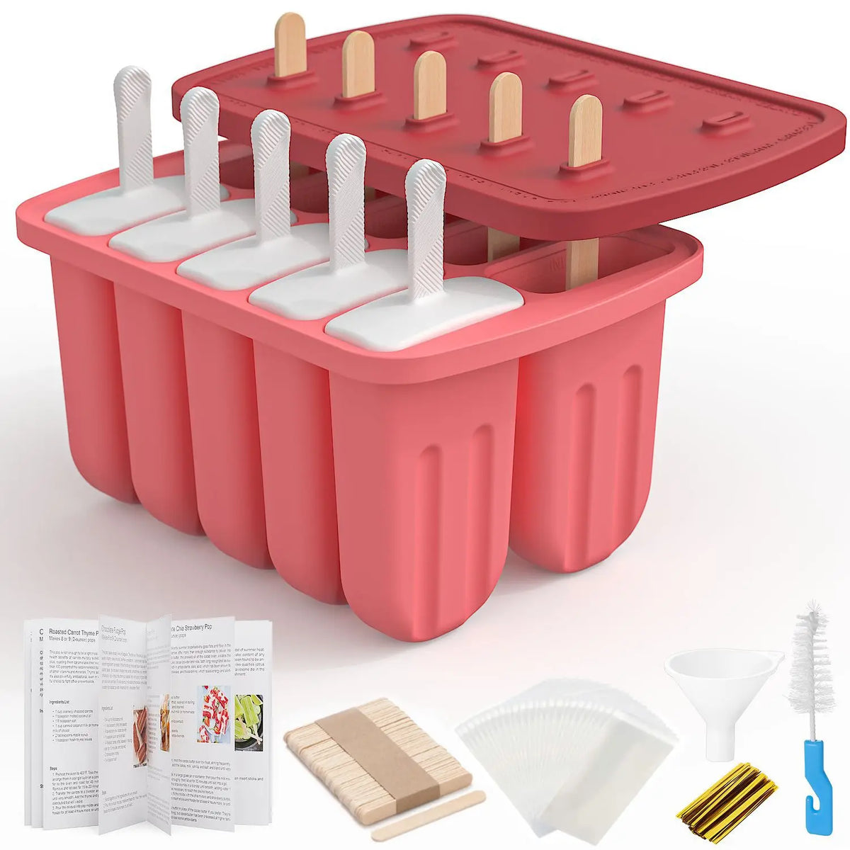 Outils de crème glacée bricolage d'été avec bâtons en bois, moules à popsicle en silicone, accessoires de cuisine, collations pour enfants