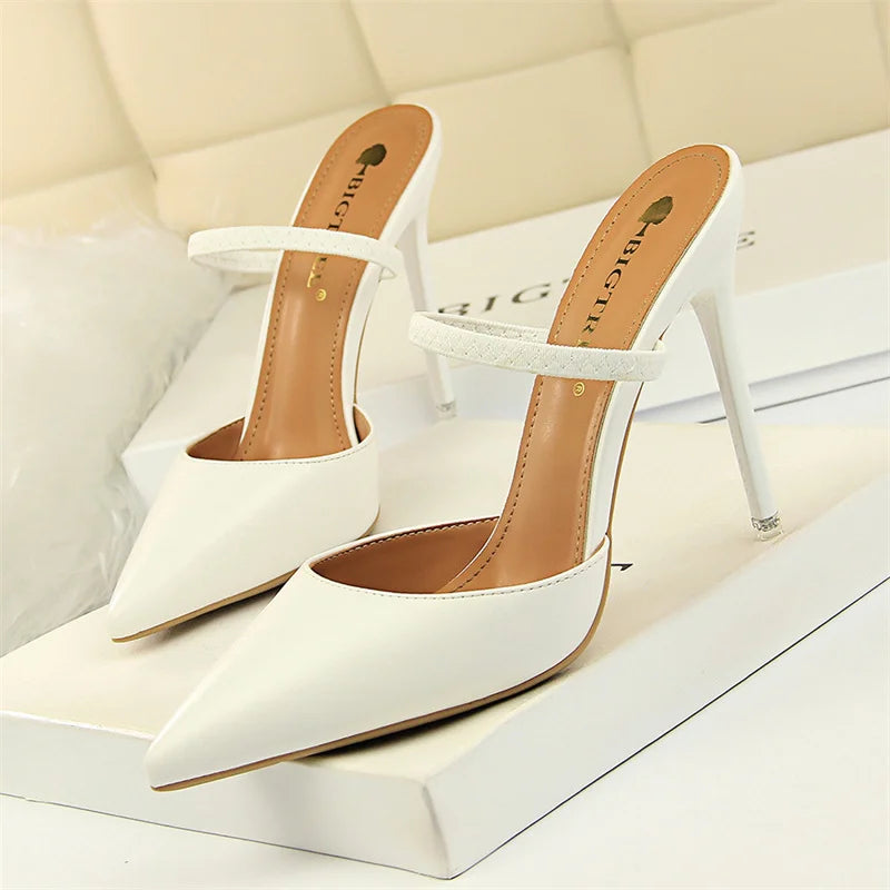 Mules à talons hauts minces pour femmes, bouche peu profonde, escarpins à enfiler, pantoufles pointues Parker, creux, rétro, simple, été, mariage
