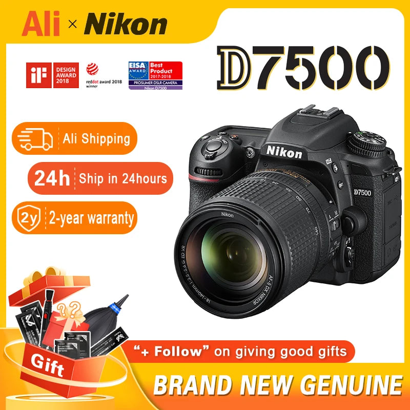 Nikon D7500 DX appareil photo reflex numérique 4K caméras vidéo professionnelles en option AF-S DX objectif NIKKOR18-140 ou 18-200 F3.5-5.6G ED VR II