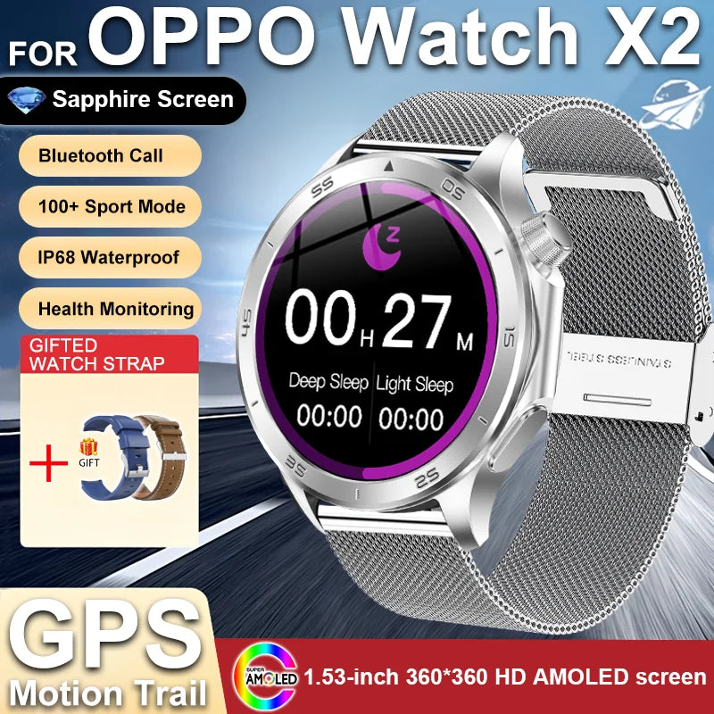 2025New pour OPPO WATCH X2 GPS montre intelligente hommes AMOLED HD écran boussole fréquence cardiaque Bluetooth appel étanche montres de sport femmes