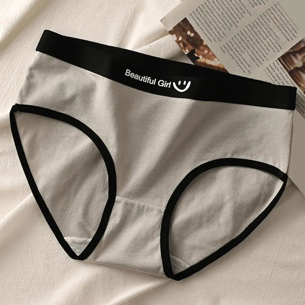 Women Panties Seamless Mid Waist Contrast Color Letter Pattern Elastic Underwear Japanese Style Lady Briefs Underpants