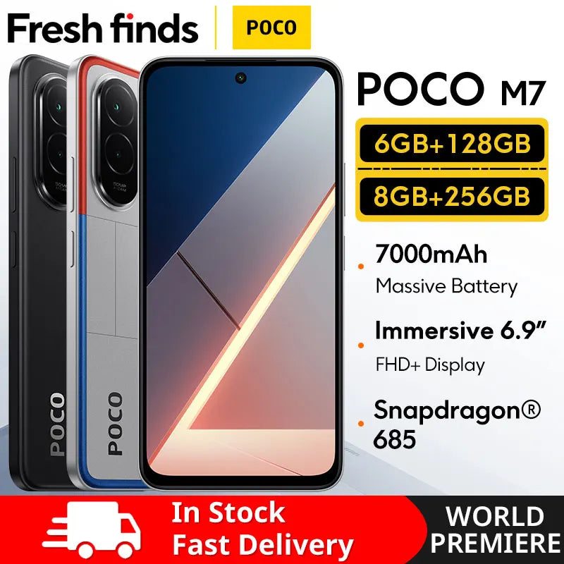 【Première mondiale】POCO M7 Version mondiale Smartphone Snapdragon 685 7000mAh batterie immersive 6.9 "FHD + affichage NFC 33W charge