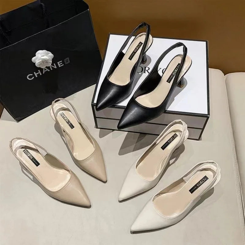 Baotou-Sandales Africaines à Talons Hauts pour Femme, Chaussures Simples à Bout Jolie tu, Chaussures de Travail Noires, Nouvelle Collection Printemps 2025
