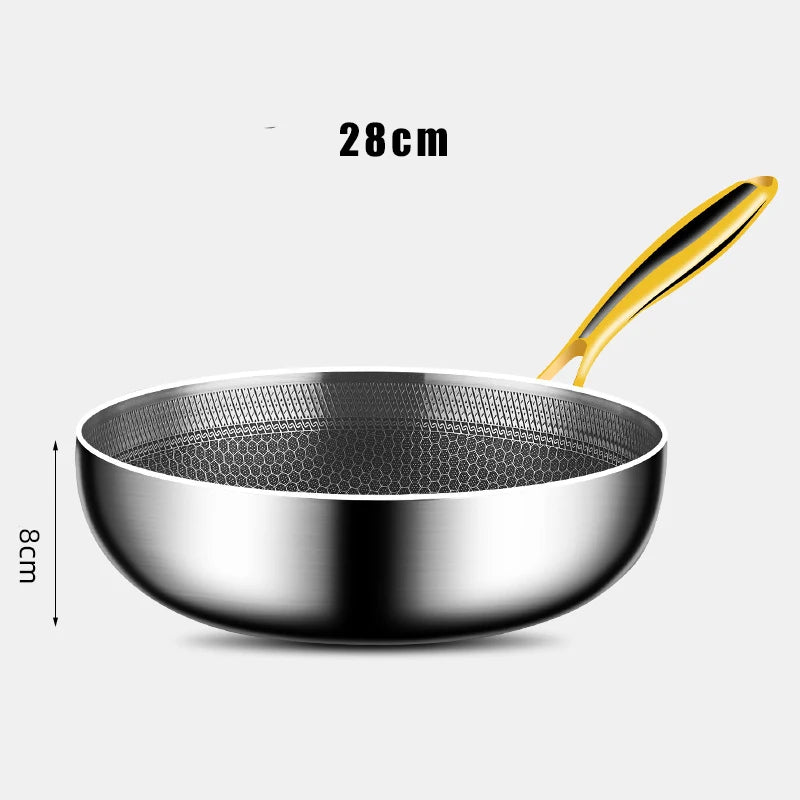 Poêle à frire en acier inoxydable 316, Wok antiadhésive, cuisson en nid d'abeille, Steak, cuisinière à gaz, casserole générale à Induction, ustensiles de cuisine
