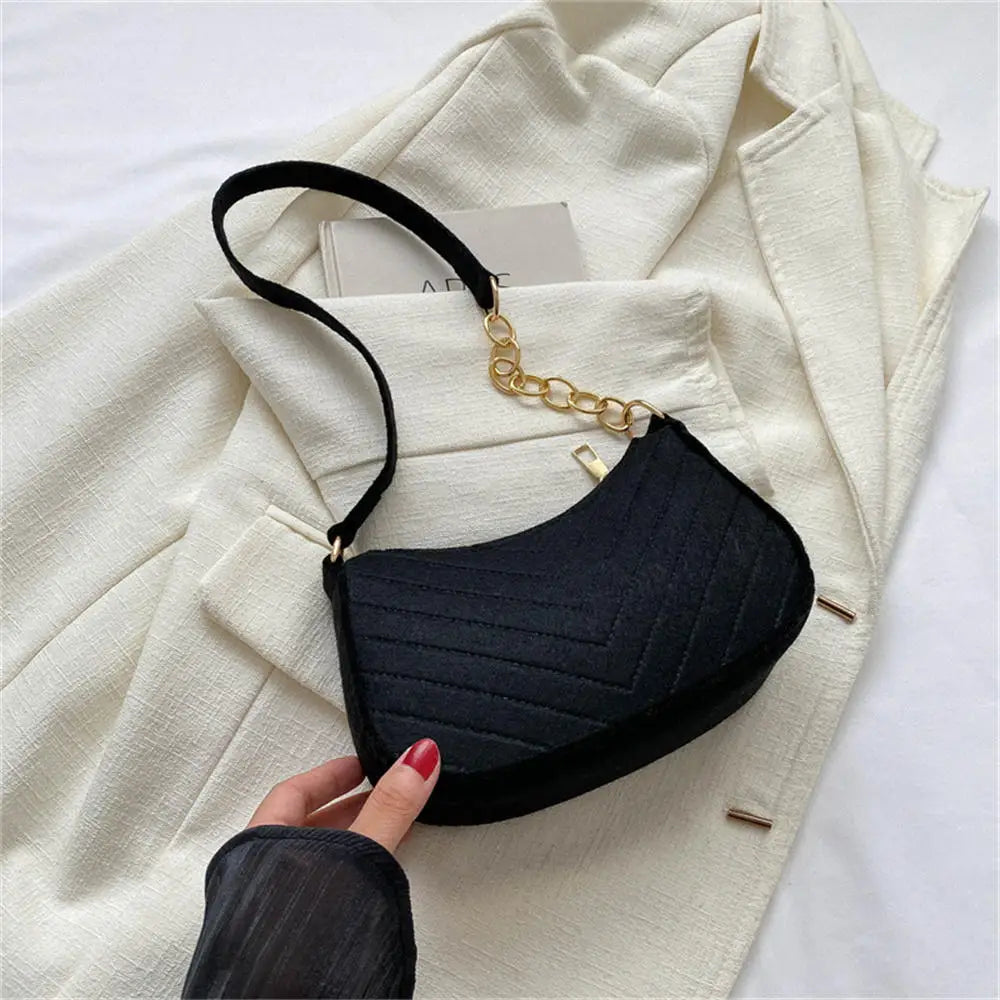 Sacs à bandoulière en tissu feutré pour femmes, pochette sous les bras à petite poignée, pochette de luxe de couleur unie, sac à main avec bourse