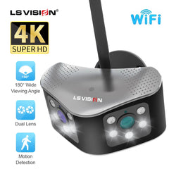 LS VISION 8MP 4K 180 °   Caméra IP panoramique WIFI à double objectif, Angle de vue Ultra grand, détection de mouvement extérieur, caméra de sécurité domestique