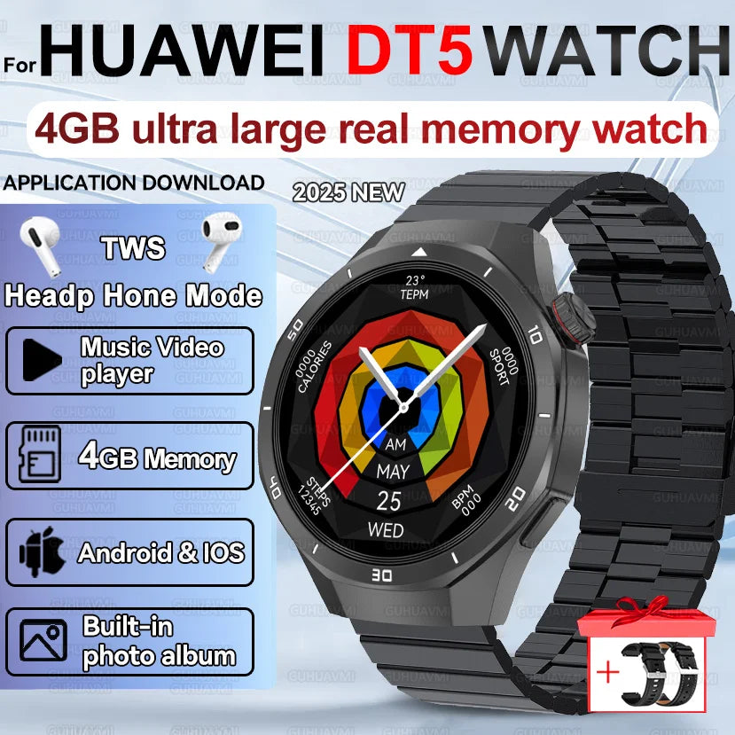 Pour HUAWEI 4GB mémoire hommes affaires Smartwatch Bluetooth appel surveillance de la santé GPS Navigation montre intelligente connecter TWS écouteurs
