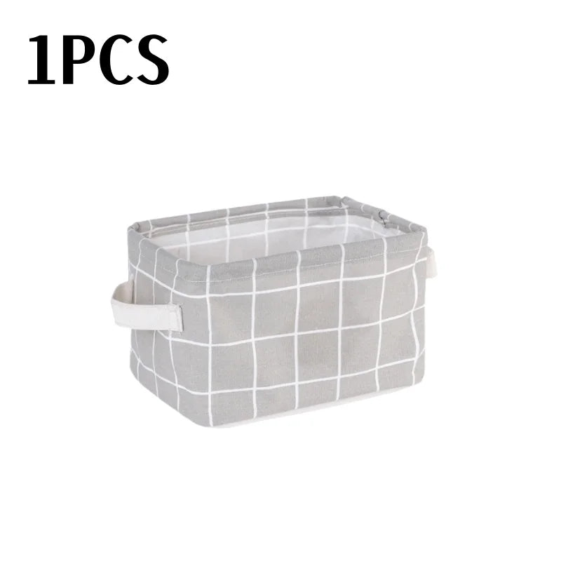 Petit panier de rangement en toile pliable avec poignée, boîte de rangement de bureau en coton et lin, petit panier de rangement étanche frais 1 pièce