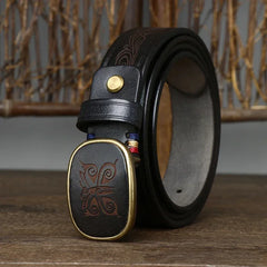 Ceinture en cuir véritable pour homme, 3.5CM, en peau de vache Pure, de haute qualité, avec gravure au Laser, sangle pour jean Cowboy de luxe, boucle lisse
