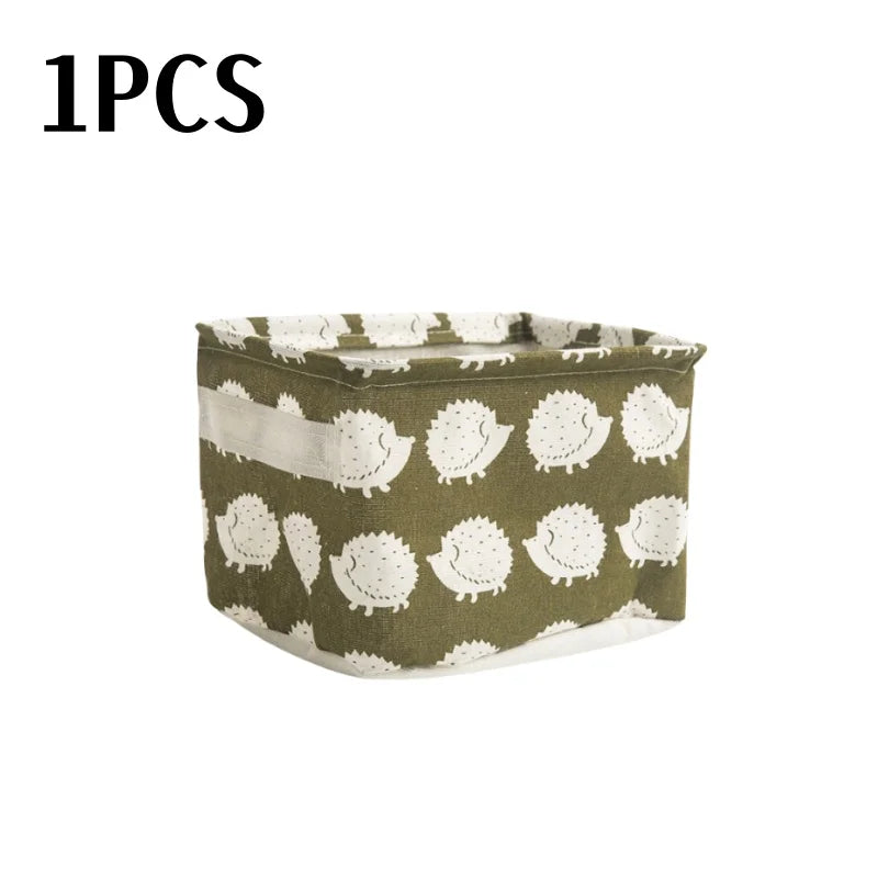 Petit panier de rangement en toile pliable avec poignée, boîte de rangement de bureau en coton et lin, petit panier de rangement étanche frais 1 pièce