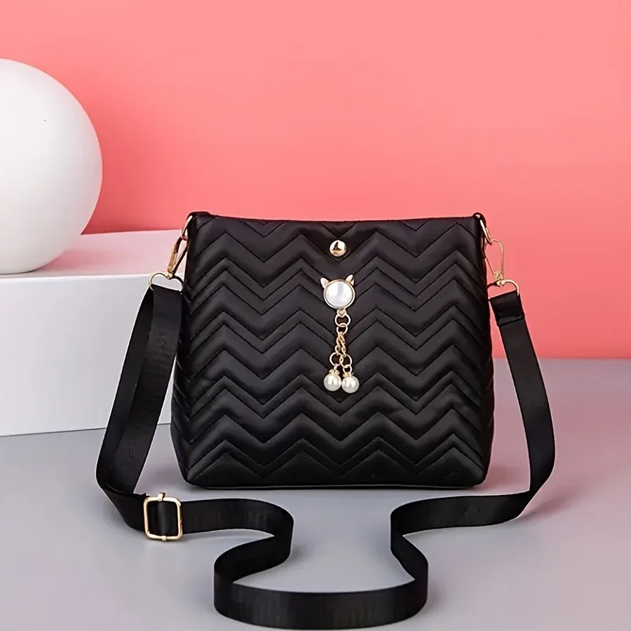 Sac à bandoulière matelassé pour femme avec pendentif en perles de chat – Sac à main élégant pour cadeaux de vacances, sac à main fantaisie élégant 2025