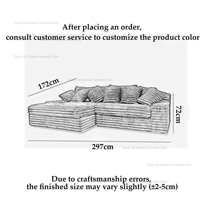 Canapé paresseux extra large en velours côtelé épais, design nuage, meubles personnalisés compressés sous vide