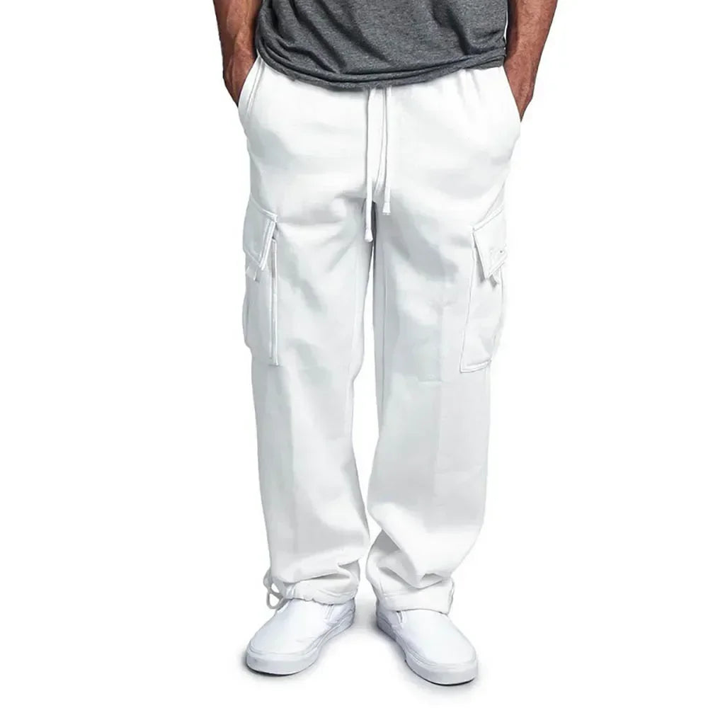 Pantalon Cargo en polaire pour hommes, pantalon de survêtement ample avec cordon de serrage avec poches, pantalon droit de sport, pantalon Long de Jogging, Hip Hop Streetwear