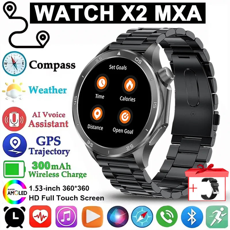 Pour montre OPPO X2 sport montre intelligente hommes HD écran GPS tracker boussole Bluetooth appel fréquence cardiaque étanche montre intelligente 2025 nouveau