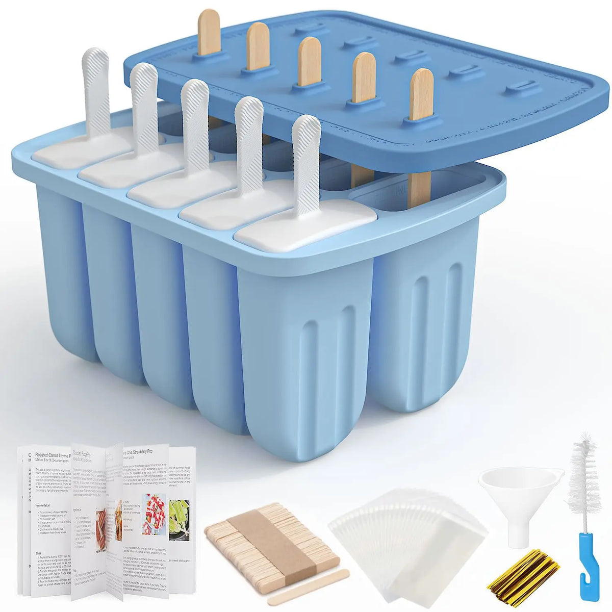 Outils de crème glacée bricolage d'été avec bâtons en bois, moules à popsicle en silicone, accessoires de cuisine, collations pour enfants