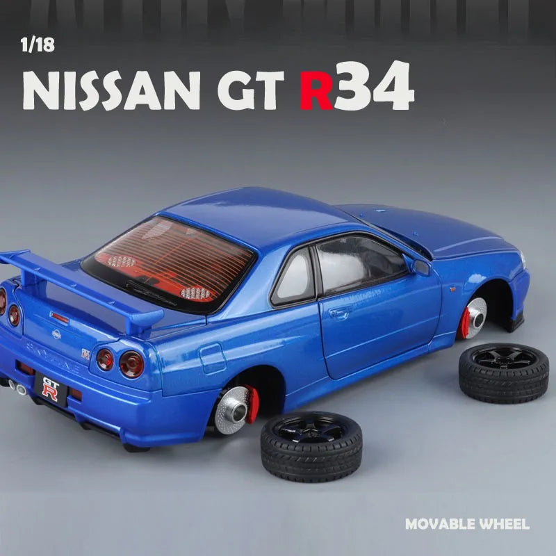 Grande taille 1/18 échelle Nissan GT-R R34 horizon alliage voiture modèle moulé sous pression jouet voiture pour garçons JDM voiture de course jouet cadeau passe-temps à collectionner