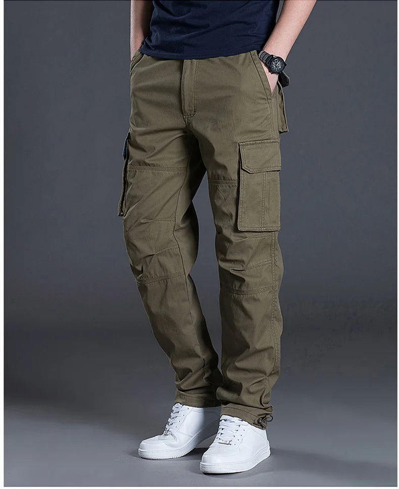 Pantalon cargo à jambe droite pour homme, 2025 coton, poches multi-rabat, extérieur décontracté, travail, randonnée
