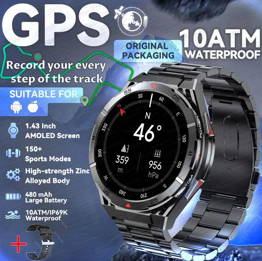 2025 nouveau pour HUAWE Original GPS SmartWatch Ultra 466*466 HD AMOLED affichage sport boussole BT appel IP69 étanche Bracelet intelligent