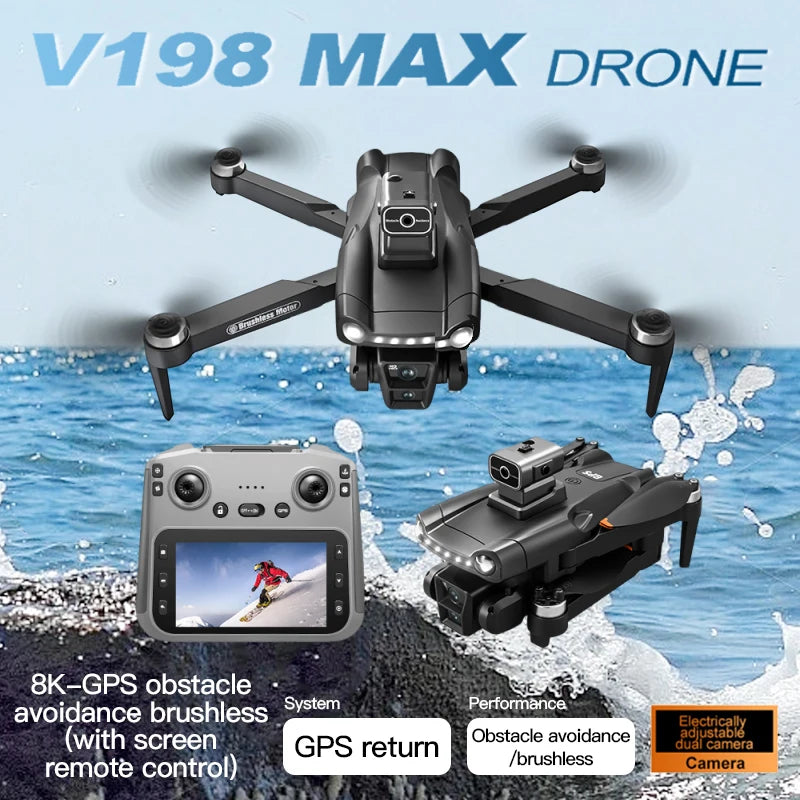 Nouveau pour Xiaomi V198 GPS MAX Drone avec caméra HD professionnelle 8k 5G WiFi barrière laser sans brosse évitement quadrirotor pliant
