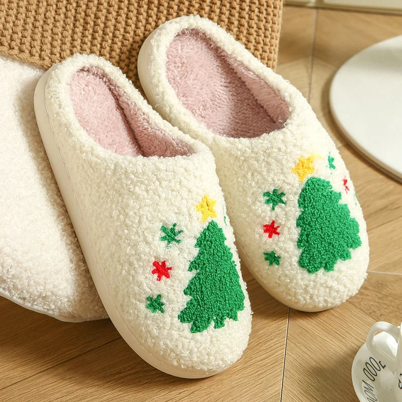 Nouveau hiver belles femmes pantoufles filles mode fleurs maison diapositives Couples mou mouettes sandales plates hommes tongs de noël