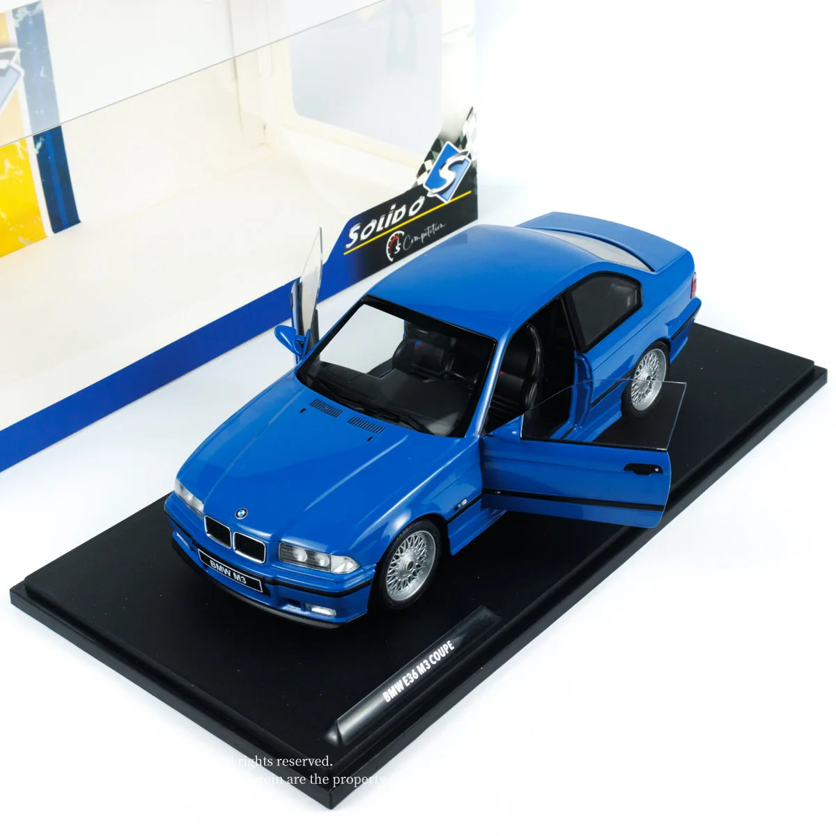 Modèle de voiture en alliage moulé sous pression, simulation BMW E36 M3 coupé bleu 1996, jouet de collection, cadeau, ornement d'affichage souvenir, échelle 1:18, Solido