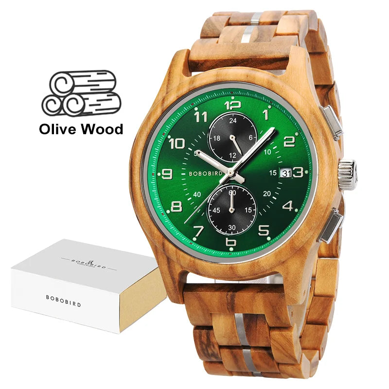 BOBO BIRD Men Watches 44mm Luxury Quartz Watch Lightweight Wooden Case and Straps Watches for Casual Support Customize Gift Box