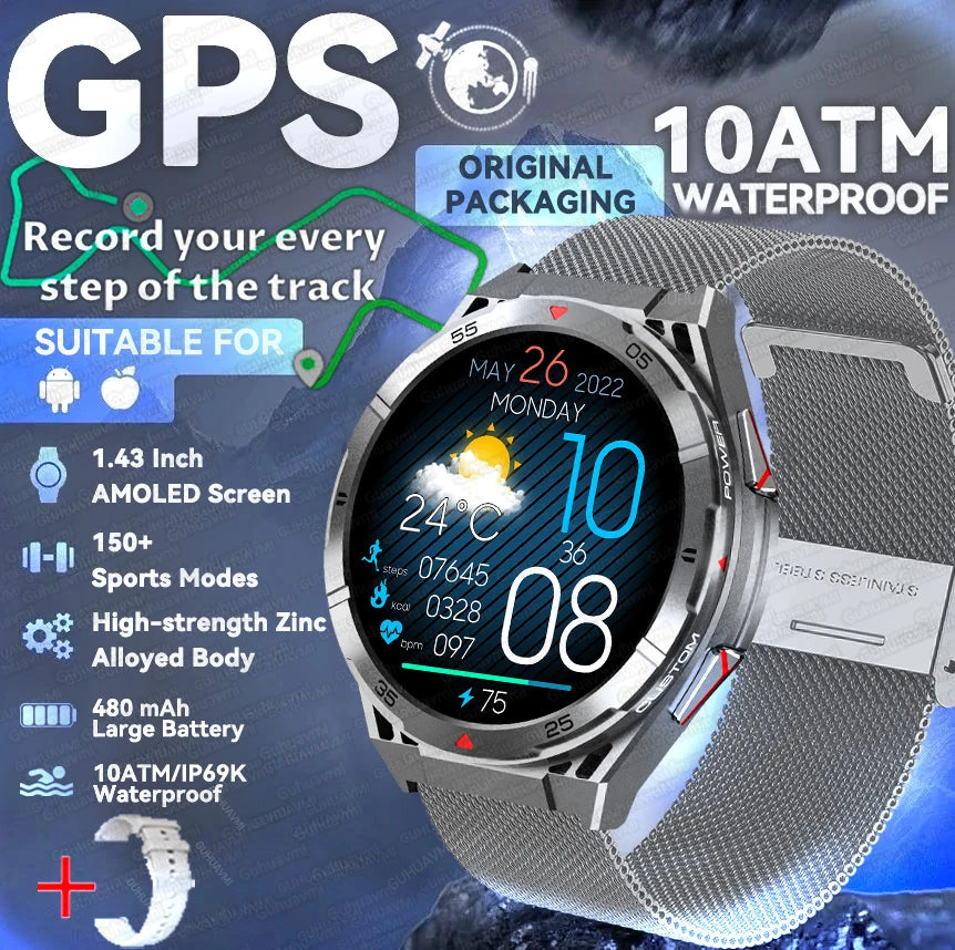 2025 nouveau pour HUAWE Original GPS SmartWatch Ultra 466*466 HD AMOLED affichage sport boussole BT appel IP69 étanche Bracelet intelligent