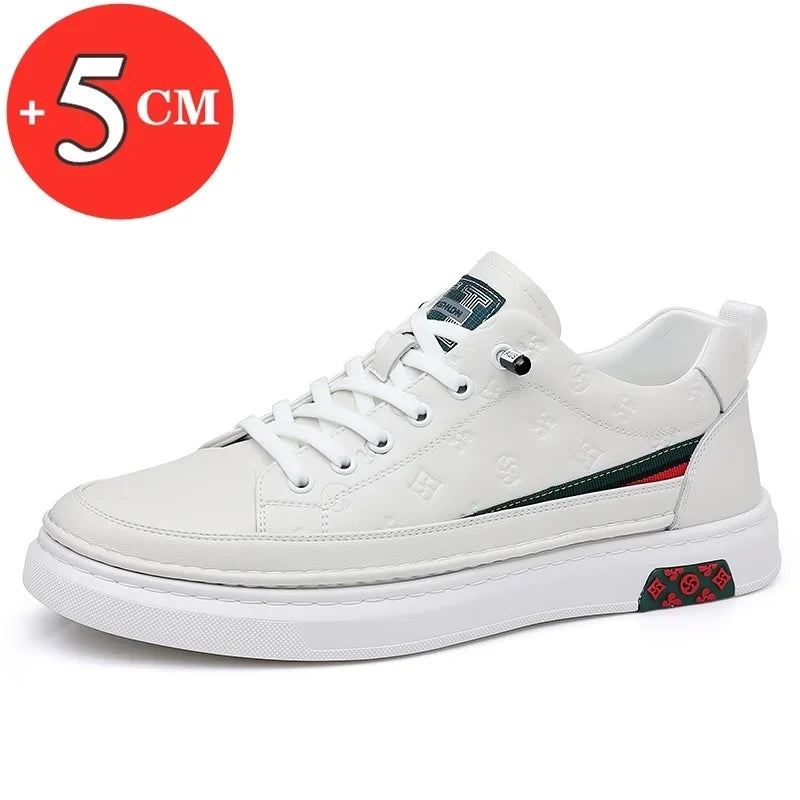 Mocassins de Luxe en Cuir Souple Blanc pour Homme, Chaussures de Printemps, artificiel évateur, Hauteur Augmentée de 5cm, Baskets, 2024