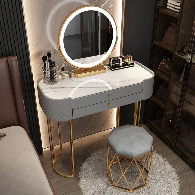Miroir de maquillage de luxe avec lumière LED, meuble de rangement pour chambre à coucher, salon
