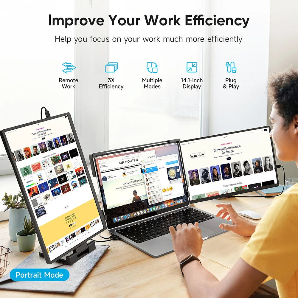 Dopesplay 14.1 pouces ordinateurs portables extension d'écran Triple double FHD 1200P IPS moniteurs portables pour Windows Macbook Chrome 13.3-17.3 pouces