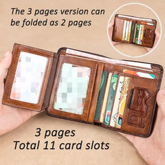 Portefeuille en cuir véritable pour hommes, design d'affaires rétro, protection Rfid, porte-cartes court, porte-monnaie, sac d'argent, sac à main