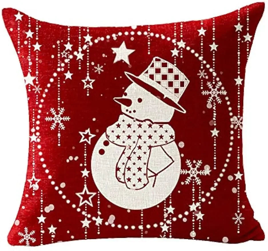 Taie d'oreiller en lin joyeux Noël, flocon de neige, boule, voiture rouge avec arbre, cerf, joyeux hiver, coussin de canapé, salon