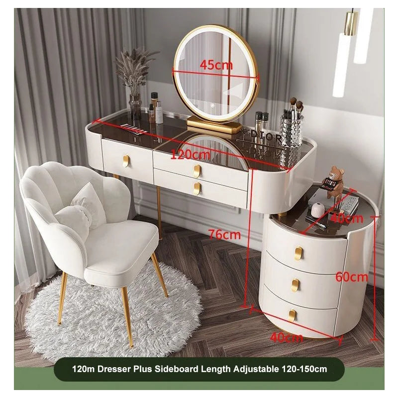 Meuble de chambre à coucher, rangement, chargement sans fil, Bluetooth, commode de maquillage, coiffeuse, Table intelligente avec miroir LED