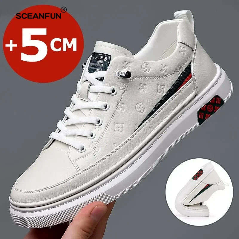 Mocassins de Luxe en Cuir Souple Blanc pour Homme, Chaussures de Printemps, artificiel évateur, Hauteur Augmentée de 5cm, Baskets, 2024