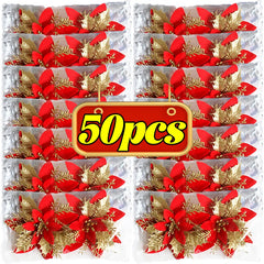 Poinsettia artificielle fleurs de noël rouge or étincelle fausse fleur pour ornements d'arbre de noël fleurs fête décor à la maison