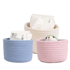 Panier de rangement en corde de coton tissé à la main, panier de rangement pour cosmétiques, bijoux, clés de bureau, boîte de collations, organisateur d'articles divers