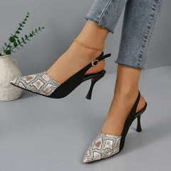 Lucyever-Mules à talons hauts pour femmes, sandales pointues, motif salle, chaussures à talons fins, sangle arrière, mode 2025, nouveau