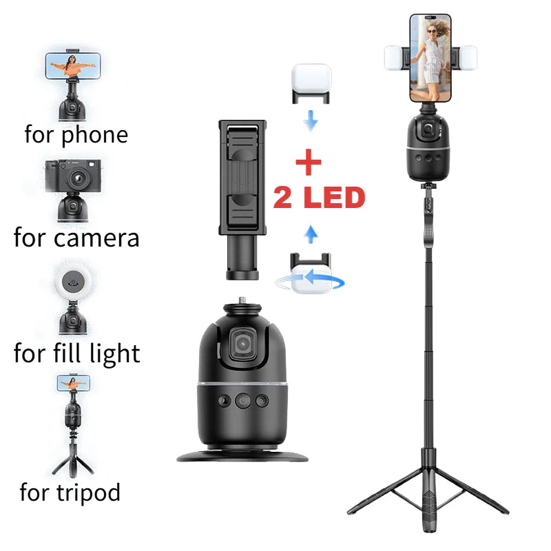 Bâton de Selfie à cardan intelligent AI, suivi automatique du visage, Rotation du cardan portable pour Smartphone, caméra, trépied vidéo, stabilisateur avec LED