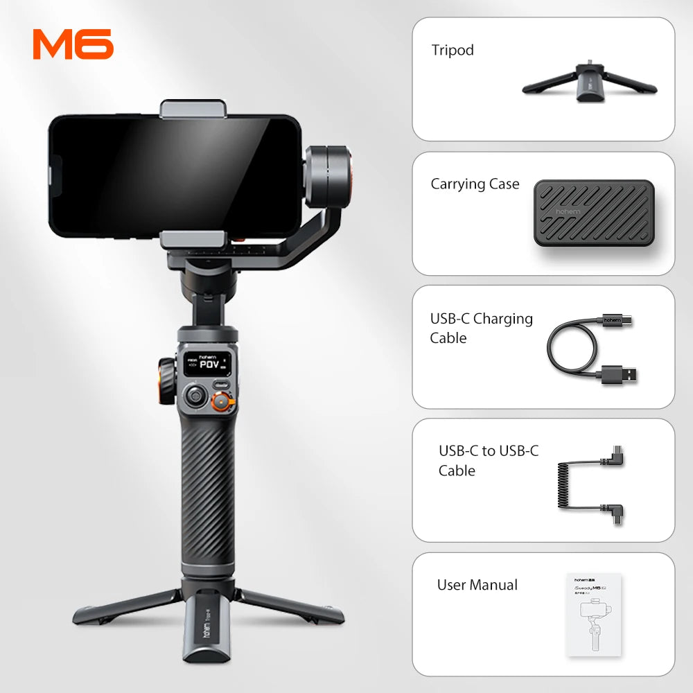 Hohem bureau cardan iSteady M6 3 axes téléphone portable stabiliser pour xiaomi avec traqueur AI lumière de remplissage magnétique polychrome vidéo Vlogg