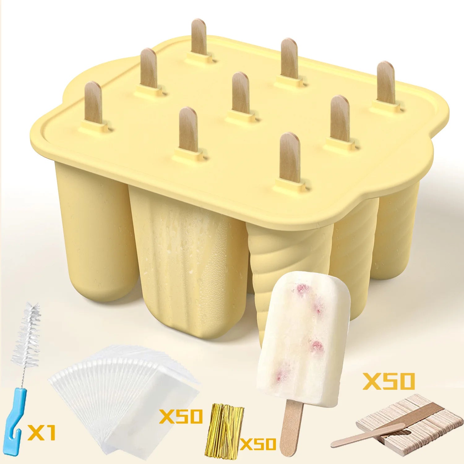Summer DIY Ice Cream Tools With Wooden Sticks Silicone Popsicle Molds Kitchen Accessories Quench Thirst Snacks for Children